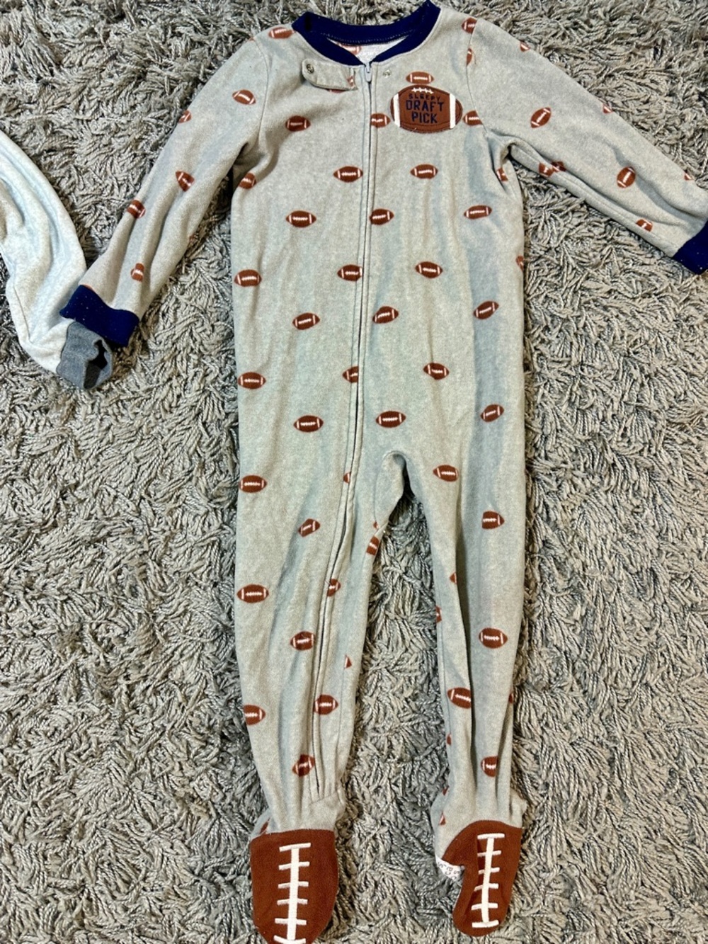 Carter's Gray Football Print Footed One-Piece Pajamas with Navy Trim